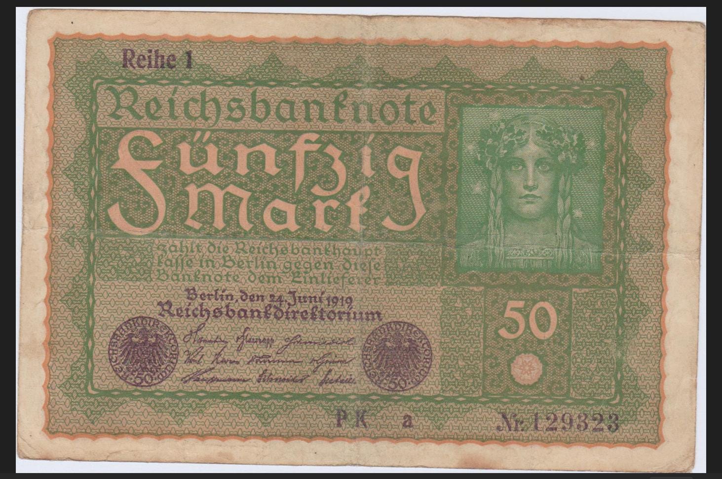 ヴィンテージ、ドイツ 50 マルク紙幣、1919 年、Reihe 1 - Etsy 日本