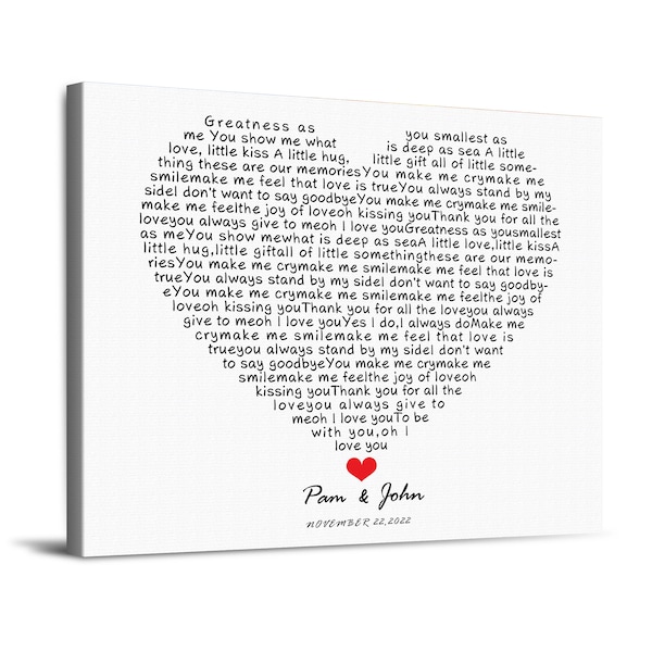 Personalized Song in Heart Shaped Photo or Canvas Prints with Couple's Names and Special Date on Way,Perfect Present for Anniversary,Wedding