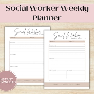 Social Worker Weekly Planner, Social Worker Weekly Planner, Printable Weekly Planner, Social Work Digital Planner, Social Work Template