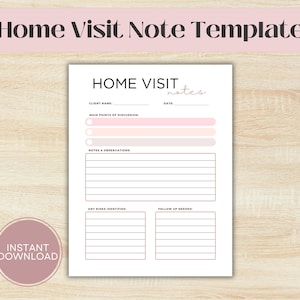 Home Visit Note Template, Social Worker Note, Case Management Note Template, Printable Home Visiting Note, Patient Visit Note Template