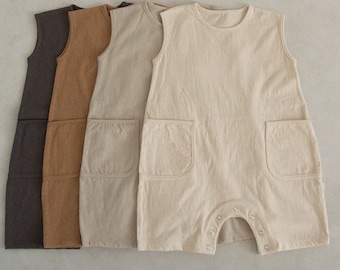 Neutral Cotton Baby Romper: Sleeveless Summer Bodysuit