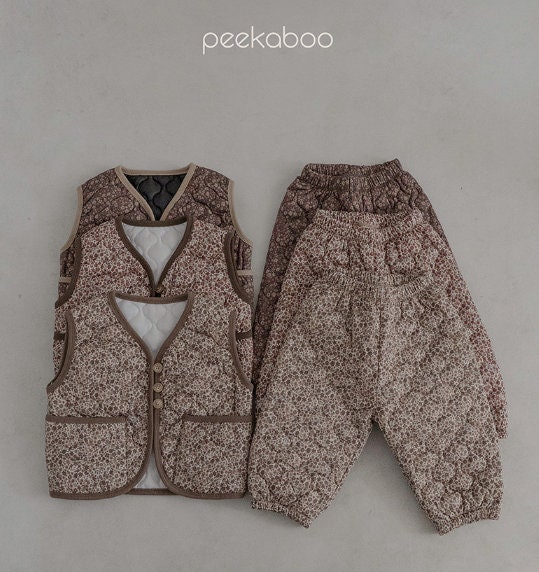 Floral Quilted Baby Vest and Pants Set: Winter Outfit