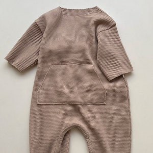 Baby Waffle Knit Romper W/ Pockets Snap Closure Solid Color Solid Color ...