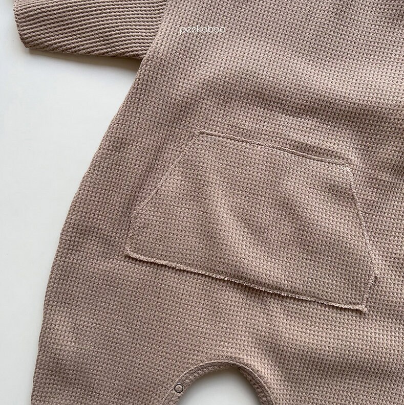 Baby Waffle Knit Romper W/ Pockets Snap Closure Solid Color - Etsy