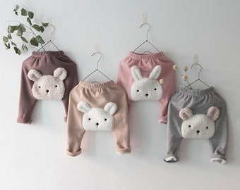 Baby Boy Girl Bunny Pants Leggings Fleece Warm Lined Fall Winter Thick Cute Bunny Ears Rabbit Soft Snug Fit Gift Birthday Baby Shower