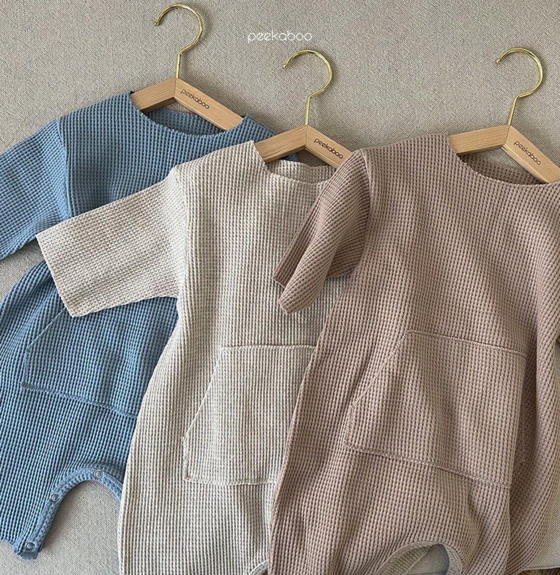 Baby Waffle Knit Romper W/ Pockets Snap Closure Solid Color - Etsy