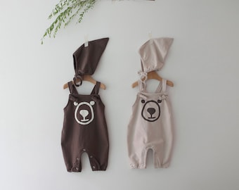 Baby Toddler Romper Salopette Ours Imprimé avec Chapeau | Couleur neutre Baby Toddler Romper Jumpsuit | Romper unisexe