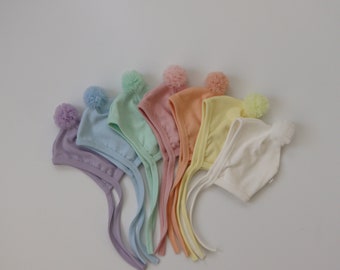 Cotton Baby Bonnet with Pompom: Soft Pixie Hat