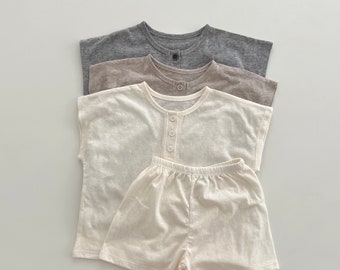 Toddlers Kids Summer Basic Soft Tee and Shorts Set | Toddler Kid Solid Color T- Shirt Shorts Set | 2 Pieces Set | Boys Girls Cotton Kids Set
