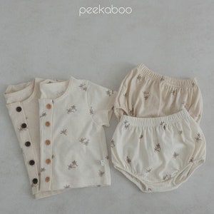 Conjunto de camiseta y pantalones cortos de verano de lino y algodón supertranspirable para niños/Atuendo de verano para niños de género neutro