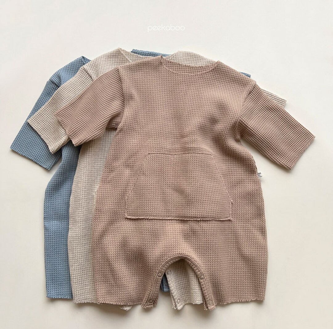 Baby Waffle Knit Romper W/ Pockets Snap Closure Solid Color Solid Color ...
