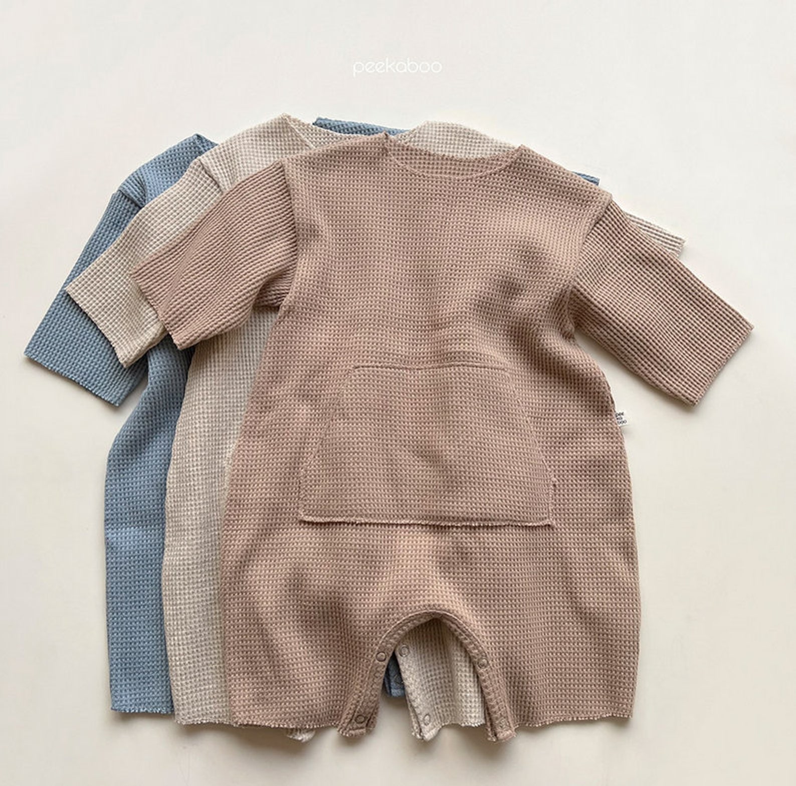 Baby Waffle Knit Romper W/ Pockets Snap Closure Solid Color Etsy