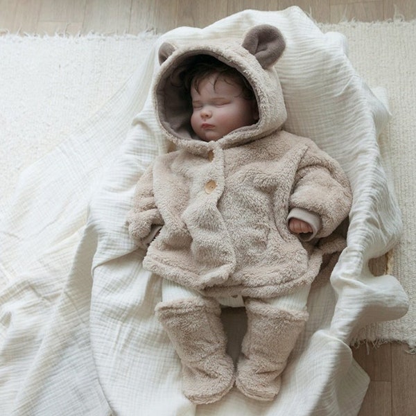 Baby Fleece Poncho Jacket, Soft and Warm Baby Winter Jacket, Bear Jacket, Bunny Jacket, Matching Foot Warmer Available