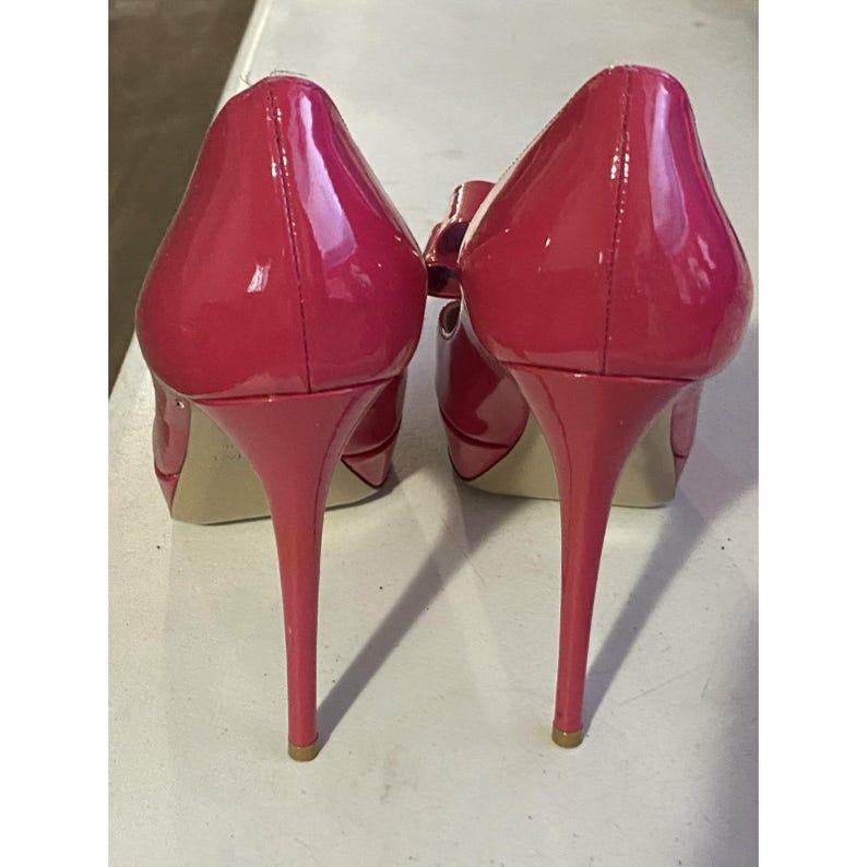 Valentino Garavani Bow Rosso Patent Leather PeepToe Platform Stiletto Heels 36.5 image 9