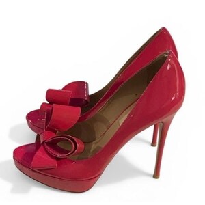 Valentino Garavani Bow Rosso Patent Leather PeepToe Platform Stiletto Heels 36.5 image 5