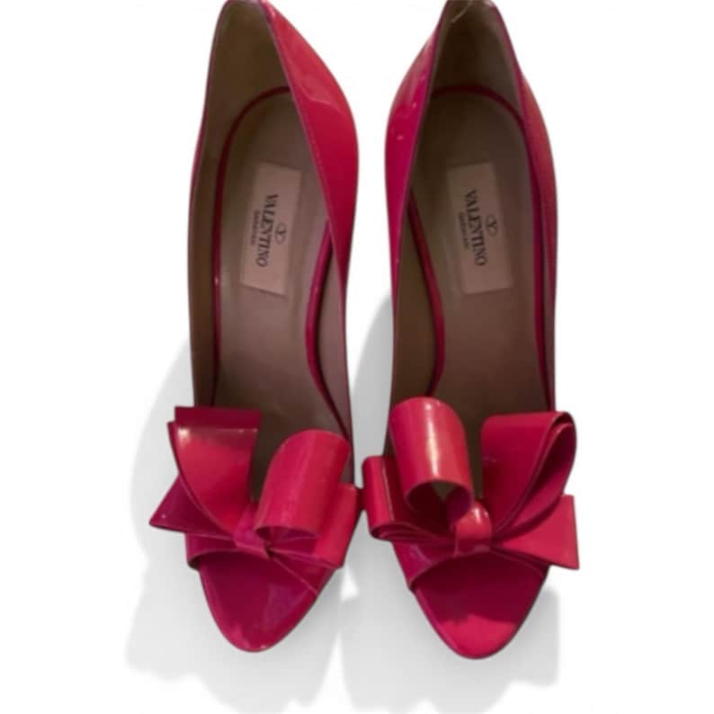 Valentino Garavani Bow Rosso Patent Leather PeepToe Platform Stiletto Heels 36.5 image 6