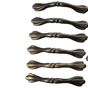 6 Pc Lot Vintage Brass Drawer Cabinet Pulls (5 1/2" Length, 3" Screw)