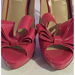 Valentino Garavani Bow Rosso Patent Leather PeepToe Platform Stiletto Heels 36.5 image 12