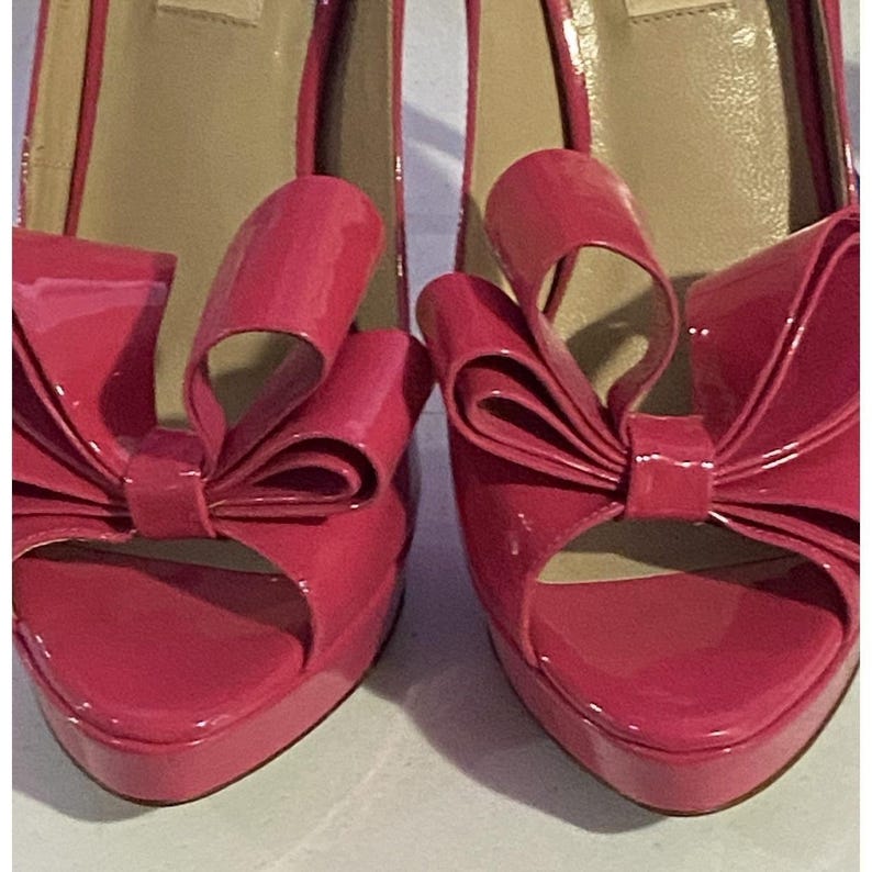 Valentino Garavani Bow Rosso Patent Leather PeepToe Platform Stiletto Heels 36.5 image 12