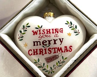 2015 Pier 1 Imports Li Bien Glass Heart Ornament in original velvet box collectible