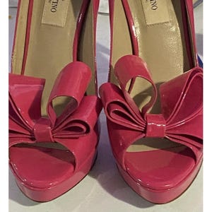 Valentino Garavani Bow Rosso Patent Leather PeepToe Platform Stiletto Heels 36.5 image 7