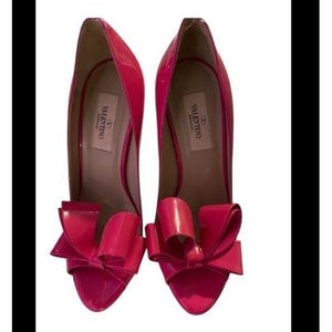 Valentino Garavani Bow Rosso Patent Leather PeepToe Platform Stiletto Heels 36.5 image 3