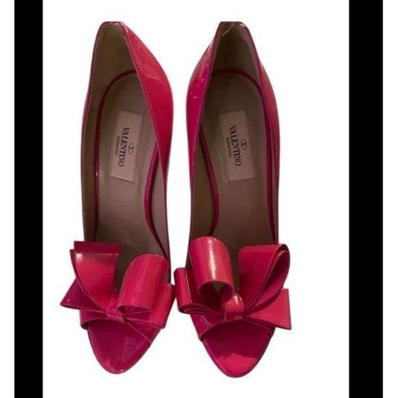 Valentino Garavani Bow Rosso Patent Leather PeepToe Platform Stiletto Heels 36.5 image 3