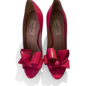 Valentino Garavani Bow Rosso Patent Leather PeepToe Platform Stiletto Heels 36.5 image 1