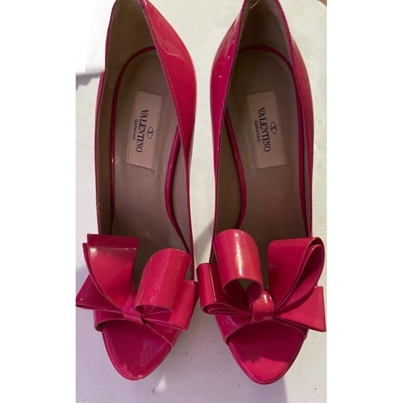 Valentino Garavani Bow Rosso Patent Leather PeepToe Platform Stiletto Heels 36.5 image 4