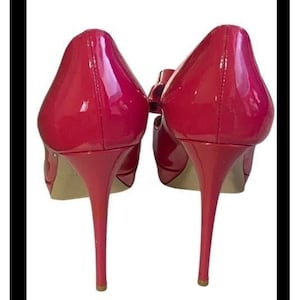 Valentino Garavani Bow Rosso Patent Leather PeepToe Platform Stiletto Heels 36.5 image 2