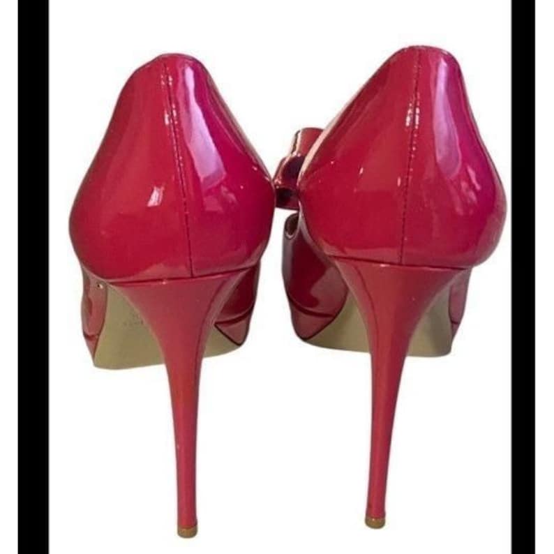 Valentino Garavani Bow Rosso Patent Leather PeepToe Platform Stiletto Heels 36.5 image 2