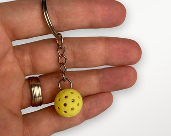 Pickleball Keychain, Hang Keychain on Bags, Keys, & Backpacks, 16mm Mini Pickleball in Bright Yellow