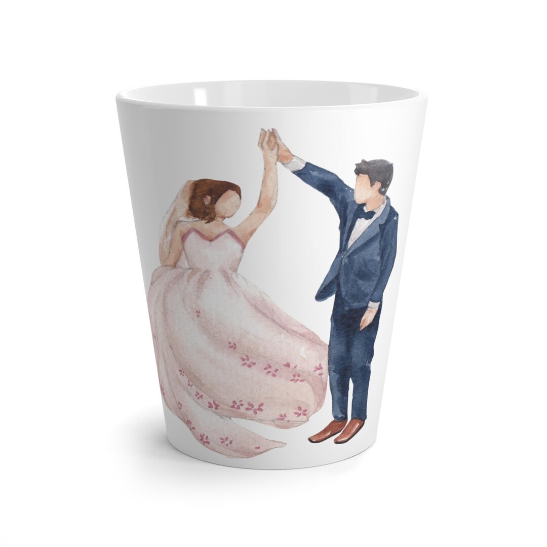 Elegant Bride and Groom Latte Mug, Wedding Gift, Bridal Shower Keepsake