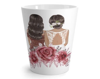 Sweet Friendship Floral Latte Mug - Best Friend Gift, Bridal Party Cup, Coffee Lover&#39;s Mug, Wedding Keepsake, Personalized Drinkware