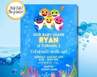 EDITABLE Baby Shark Invitation, Birthday Phone Invitations, Kids Party Digital Invite Template, Birthday Thank You Tag, Baby Shark Party