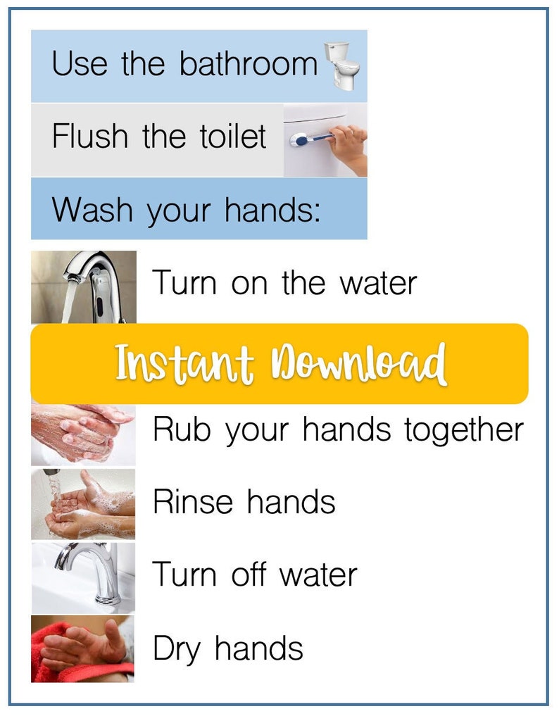 Bathroom Routine, Washing Hands, Steps to Wash Hands, Potty Routine