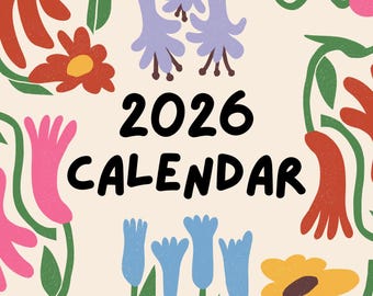 NOVO Calendário Floral Rústico Imprimível para o Ano Novo de 2026 / Calendário de Parede Digital Rústico e Charmoso para Download