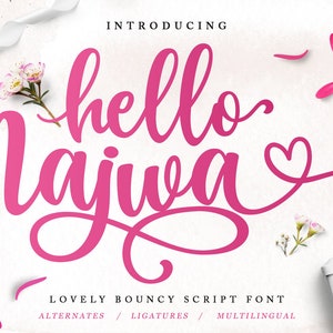 Hola Najwa Modern Lovely Script Font, fuente de caligrafía, fuente de boda, fuente cursiva, fuente Cricut, fuente de monograma, fuente de logotipo, fuente de San Valentín