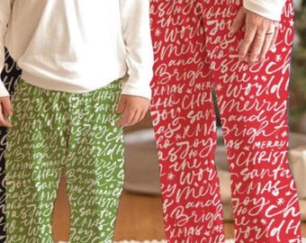 Christmas Handwriting Matching Pajama Pants For Adults & Kids, Family Matching Christmas Pajama Pants, Minimalist Style Christmas Pajamas