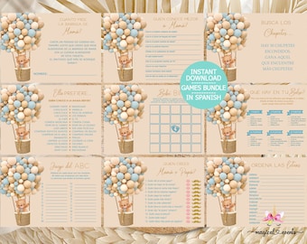 We can bearly wait BOY baby shower games bundle, boy baby shower games, games package, games pack, blue balloons teddy bear, Spanish Español