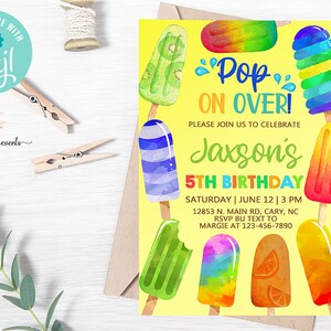Pop on over popsicles boy birthday invitation, any age invite, boy popsicles invite, summer invitation, corjl digital printable, ice cream.