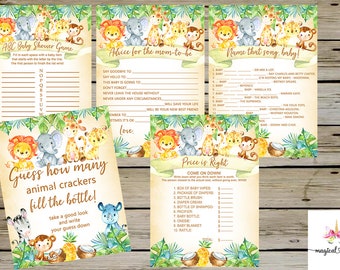 Safari baby shower games bundle, gender neutral yellow safari games package, yellow safari gender neutral games pack, safari animals shower.