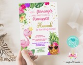 Lets flamingle girl ANY AGE birthday invitation, girl flamingo & pineapple invite, corjl digital printable, tropical pineapple flamingo.
