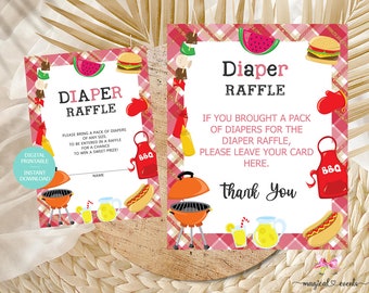 BABYQ baby shower diaper raffle sign and tickets, baby shower signs, BBQ shower sign and cards, diaper raffle cards and sign, babyq bbq.