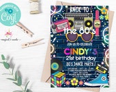 Girl 80's birthday invitation, back to the 80's invite, digital printable, retro 80's dance birthday, adult woman birthday, corjl editable.