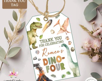 Boy dinosaurs thank you tag, 4th birthday favors favor, dinos thank you tags, birthday favor tags, DINO-FOUR, dino four, digital download.
