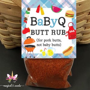 Adorno para palito de trasero plegable BABYQ, recuerdo de baby shower con temática de barbacoa, palito de trasero de cerdo para baby shower BabyQ, impresión digital, descarga instantánea, etiqueta de 3 x 6".