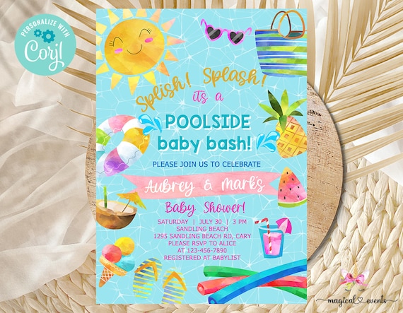 Pool party baby shower invitations sale