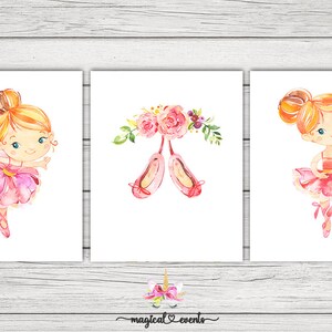 Girl ballerina wall art, ballerina wall decor, pink flowers, slippers, digital printable, instant download, blonde girl, blonde ballerina.
