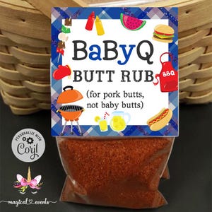 BABYQ strofinamento per il sedere piegato a metà topper, bomboniera per barbecue per bambini, sfregamento per il sedere di maiale babyq baby shower, stampabile digitale, download istantaneo, etichetta 3x6".